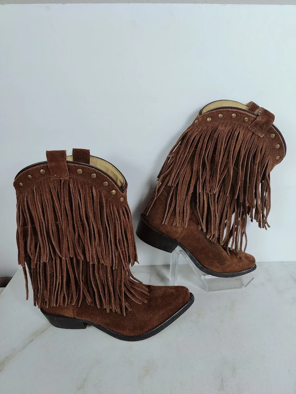 Smoky Mountain Kids Wisteria Brown Suede Double Fringe Western Cowboy Boots, 3.5